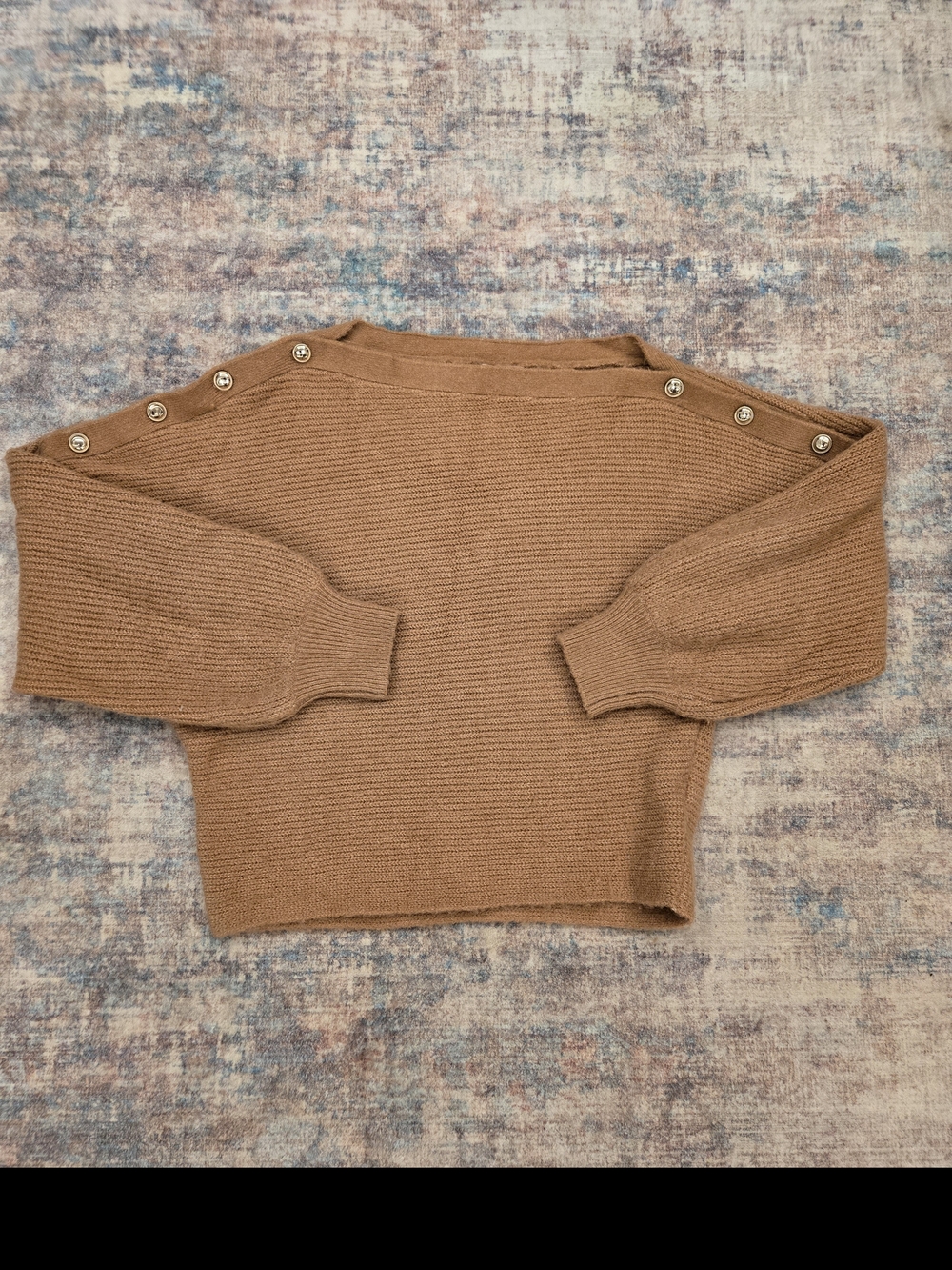 Guess Off-the-Shoulder Button Detail Sweater - Camel